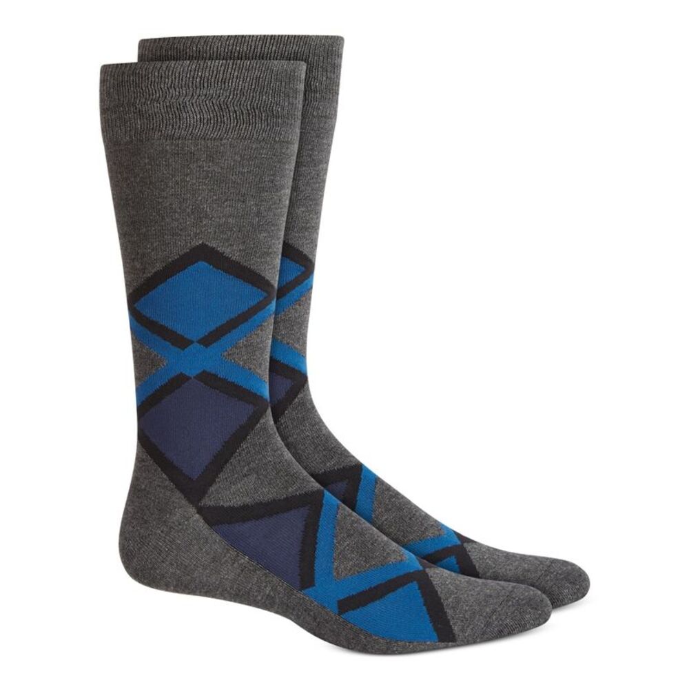 ALFANI Mens Gray Patterned Dress Crew Socks 10-13
